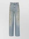 Golden Goose Distressed Boyfriend Fit Trousers With Studded Detailing In Blue