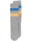 Golden Goose Striped Cotton Blend Socks With Ribbed Ankles In Melange Gray/ Windward Blue/ Raffia