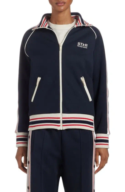 Golden Goose Star Zip-front Raglan Track Jacket In Dark Blue/ Papyrus