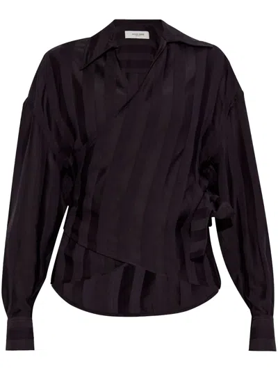 Golden Goose Striped Collared Wrap Top In Blue