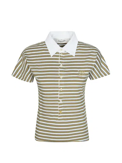 Golden Goose Polo Shirt Short Sleeves Striped Collar Detail In Gray