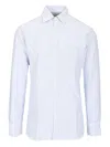Golden Goose Light Blue Shirt With Classic Collar And All-over Striped Motif