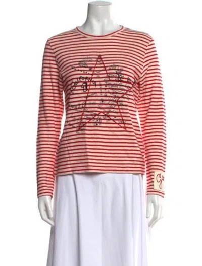 Pre-owned Golden Goose Striped Crew Neck T-shirt In Red/white