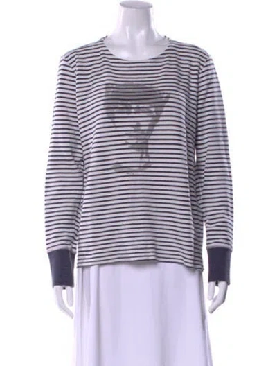 Pre-owned Golden Goose Striped Crew Neck T-shirt In White