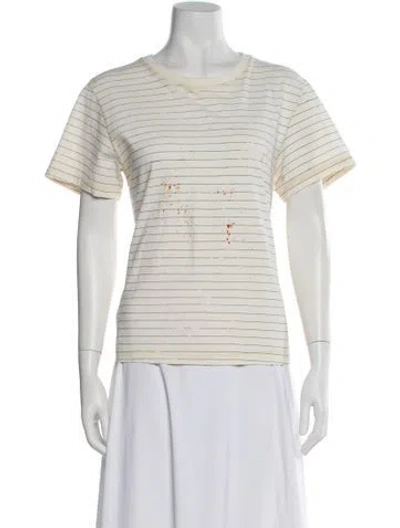 Pre-owned Golden Goose Striped Crew Neck T-shirt In White