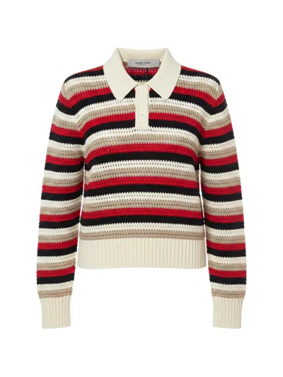 Golden Goose Striped Crochet-knit Polo Top In Multi