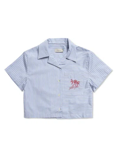 Golden Goose Kids' Striped Cropped Shirt In Blue