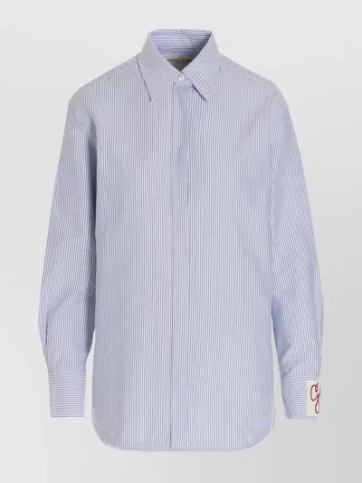 GOLDEN GOOSE STRIPED EMBROIDERED SHIRT WITH COLLARED CUFFS