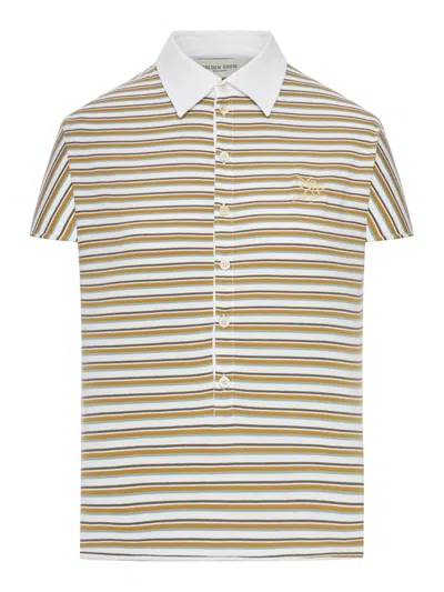 Golden Goose Deluxe Brand Women Striped Jersey Polo T-shirt With Contrasting Collar In Brown