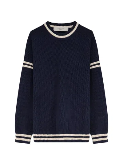 Golden Goose Boxy Sweater With Textured Knit And Contrasting Details In Black