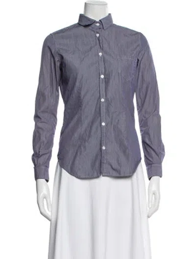 Pre-owned Golden Goose Striped Long Sleeve Button-up Top In Blue