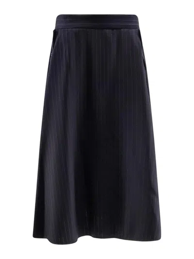 Golden Goose Striped Midi Skirt In Virgin Wool In Blue