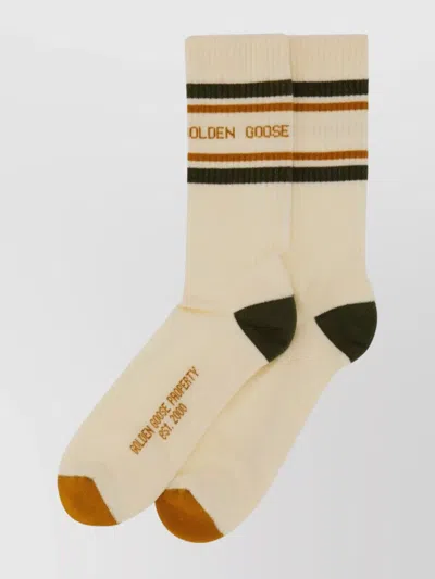 Golden Goose Striped Ribbed Cuffs Socks In Brown