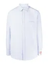 Golden Goose Light Blue Shirt With Classic Collar And All-over Striped Motif In White