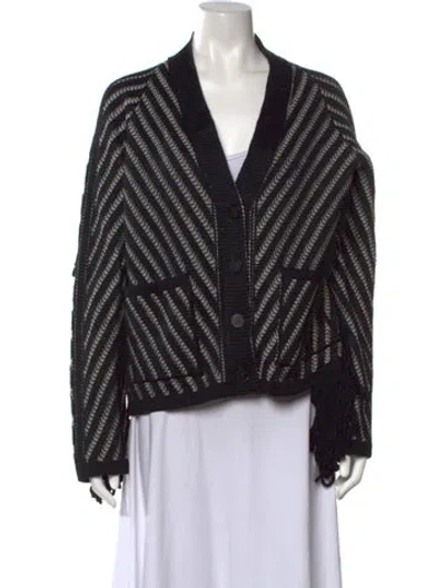 Pre-owned Golden Goose Striped V-neck Sweater In Black