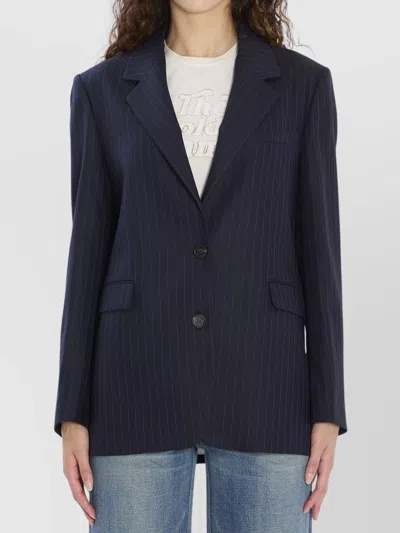 Golden Goose Striped Wool And Cotton Blend Blazer In Blue