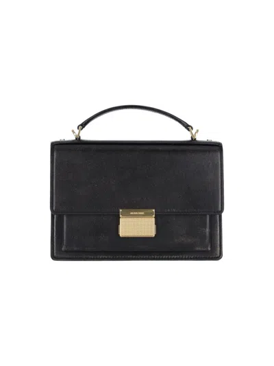 GOLDEN GOOSE STRUCTURED BLACK LEATHER HANDBAG WITH ADJUSTABLE STRAP