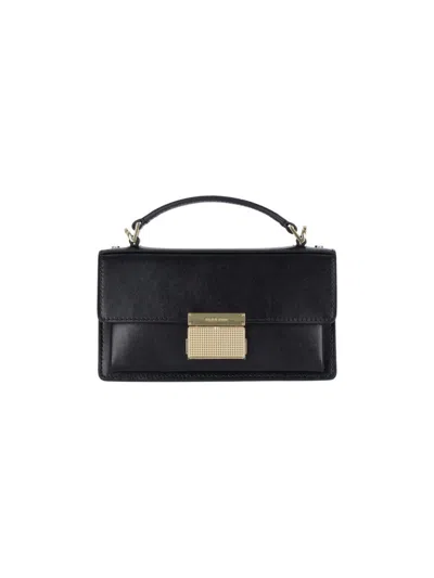 Golden Goose Structured Black Leather Handbag With Gold-tone Logo Plaque