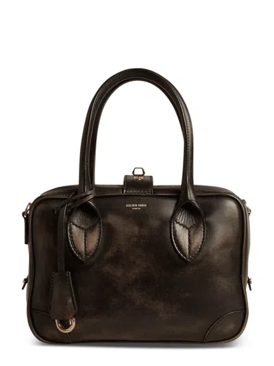 Golden Goose Structured Distressed Bull Leather Handbag In Black