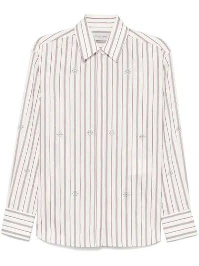 Golden Goose Stud Embellishment Striped Cotton Shirt Clothing In White