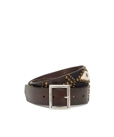 Golden Goose Studded Pony-hair Belt In Mahogany Color