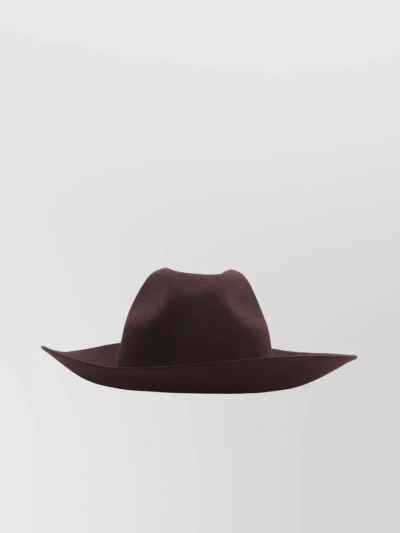 Golden Goose Wide-shaped Hat Adorned With Studs In Brown