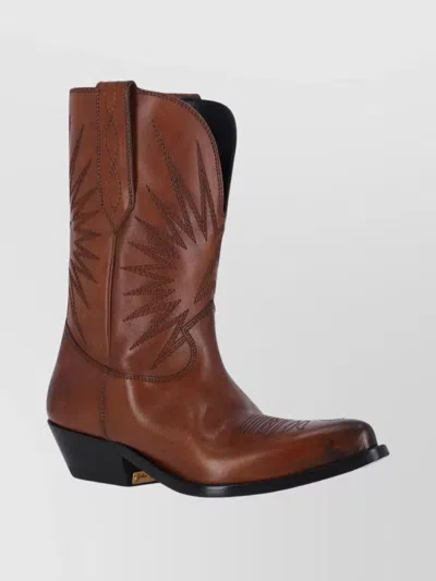 Golden Goose Stylish Cuban Heel Ankle Boots With Embroidery In Brown
