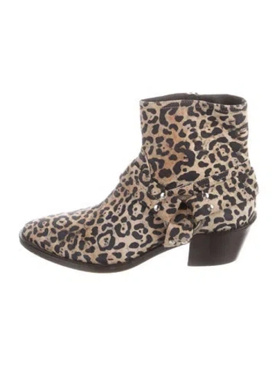 Pre-owned Golden Goose Suede Animal Print Moto Boots In Brown