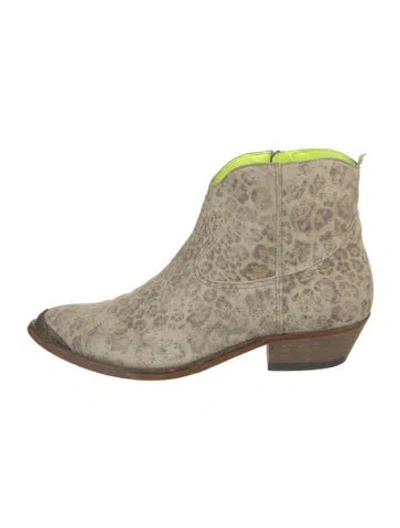 Pre-owned Golden Goose Suede Animal Print Western Boots In Neutral