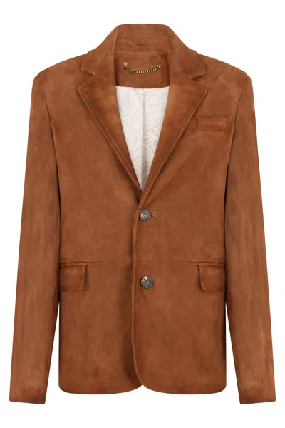 Golden Goose Suede Single-breasted Blazer Jacket In Brown