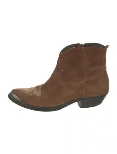 Pre-owned Golden Goose Suede Distressed Accents Western Boots In Brown