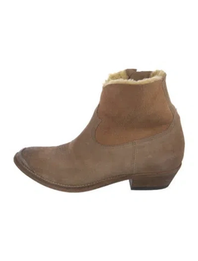Pre-owned Golden Goose Suede Distressed Accents Western Boots In Neutral