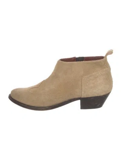 Pre-owned Golden Goose Suede Embroidered Accent Boots In Neutral