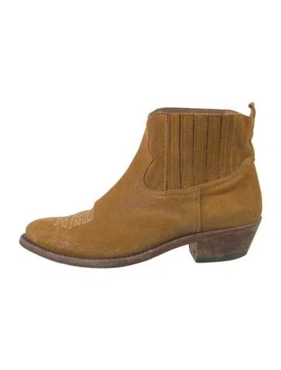 Pre-owned Golden Goose Suede Embroidered Accent Chelsea Boots In Brown