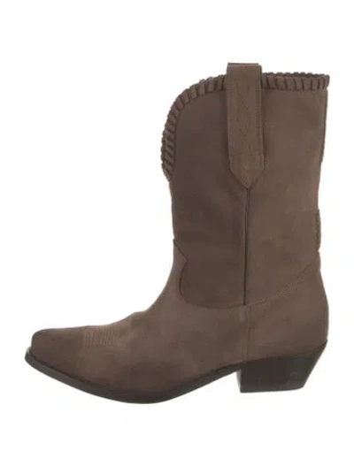 Pre-owned Golden Goose Suede Embroidered Accent Western Boots In Brown