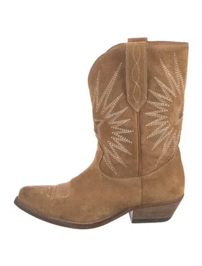 Pre-owned Golden Goose Suede Embroidered Accent Western Boots In Multi