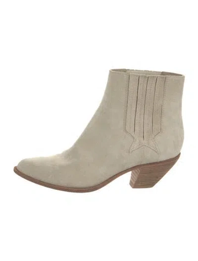 Pre-owned Golden Goose Suede Embroidered Accent Western Boots In Neutral