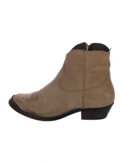 Pre-owned Golden Goose Suede Embroidered Accent Western Boots In Neutral