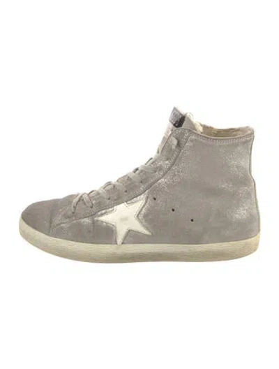 Pre-owned Golden Goose Suede Faux Fur Trim Athletic Sneakers In Grey/silver