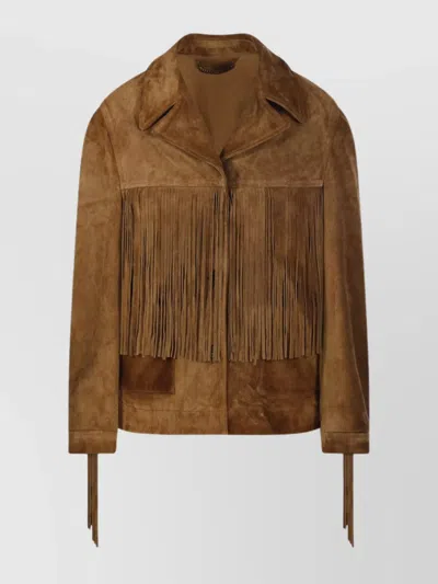 GOLDEN GOOSE SUEDE FRINGE JACKET WITH POCKETS