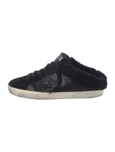 Pre-owned Golden Goose Suede Glitter Accents Mules In Blue