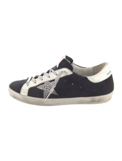 Pre-owned Golden Goose Suede Glitter Accents Sneakers In Blue