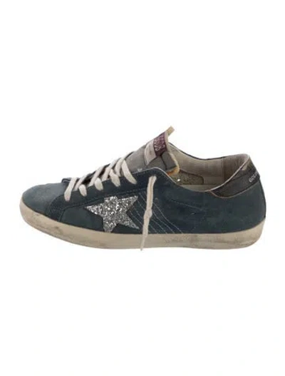 Pre-owned Golden Goose Suede Glitter Accents Sneakers In Blue