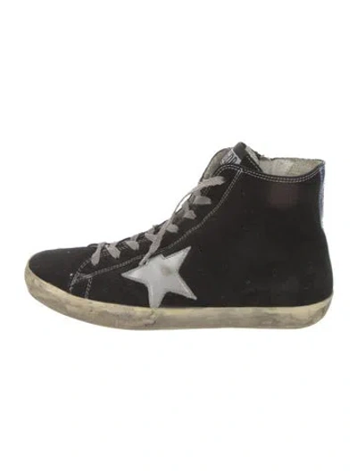 Pre-owned Golden Goose Suede Graphic Print Wedge Sneakers In Black