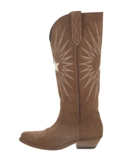 Pre-owned Golden Goose Suede Graphic Print Western Boots In Brown