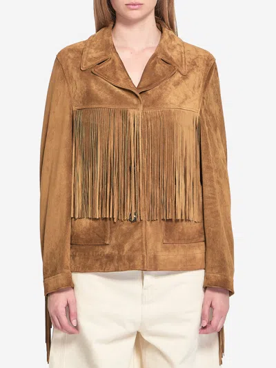 Golden Goose Suede Jacket With Fringe In Brown