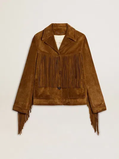 Golden Goose Suede Jacket With Fringes In Brown
