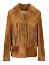 Golden Goose Fringed Leather Jacket With Collar And Suede Texture In Brown
