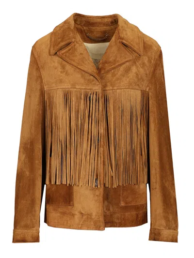 Golden Goose Women Suede Jacket With Fringes In Brown