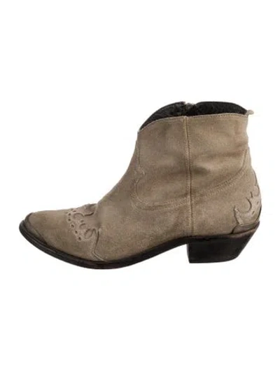 Pre-owned Golden Goose Suede Lasercut Accents Western Boots In Multi